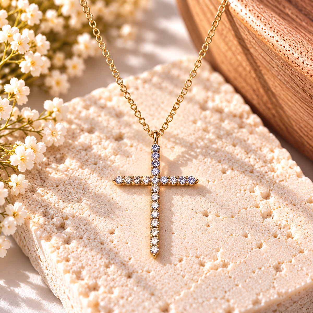 Simply Blessed Gold Rhinestone Cross Necklace