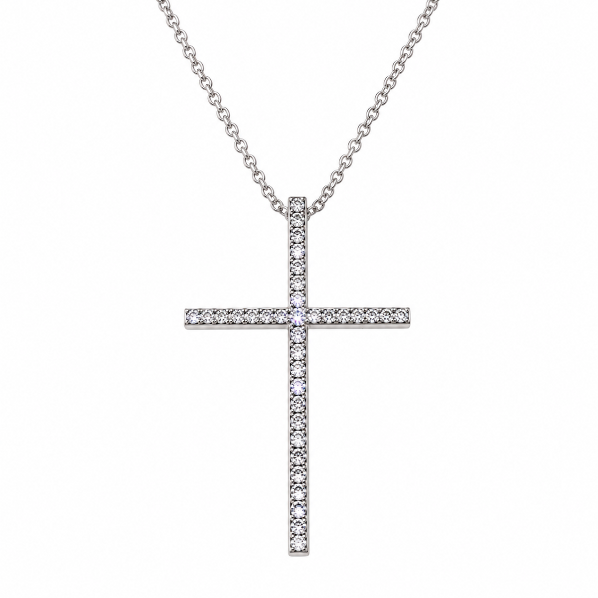 Stand Tall Silver Oversized Rhinestone Cross Necklace