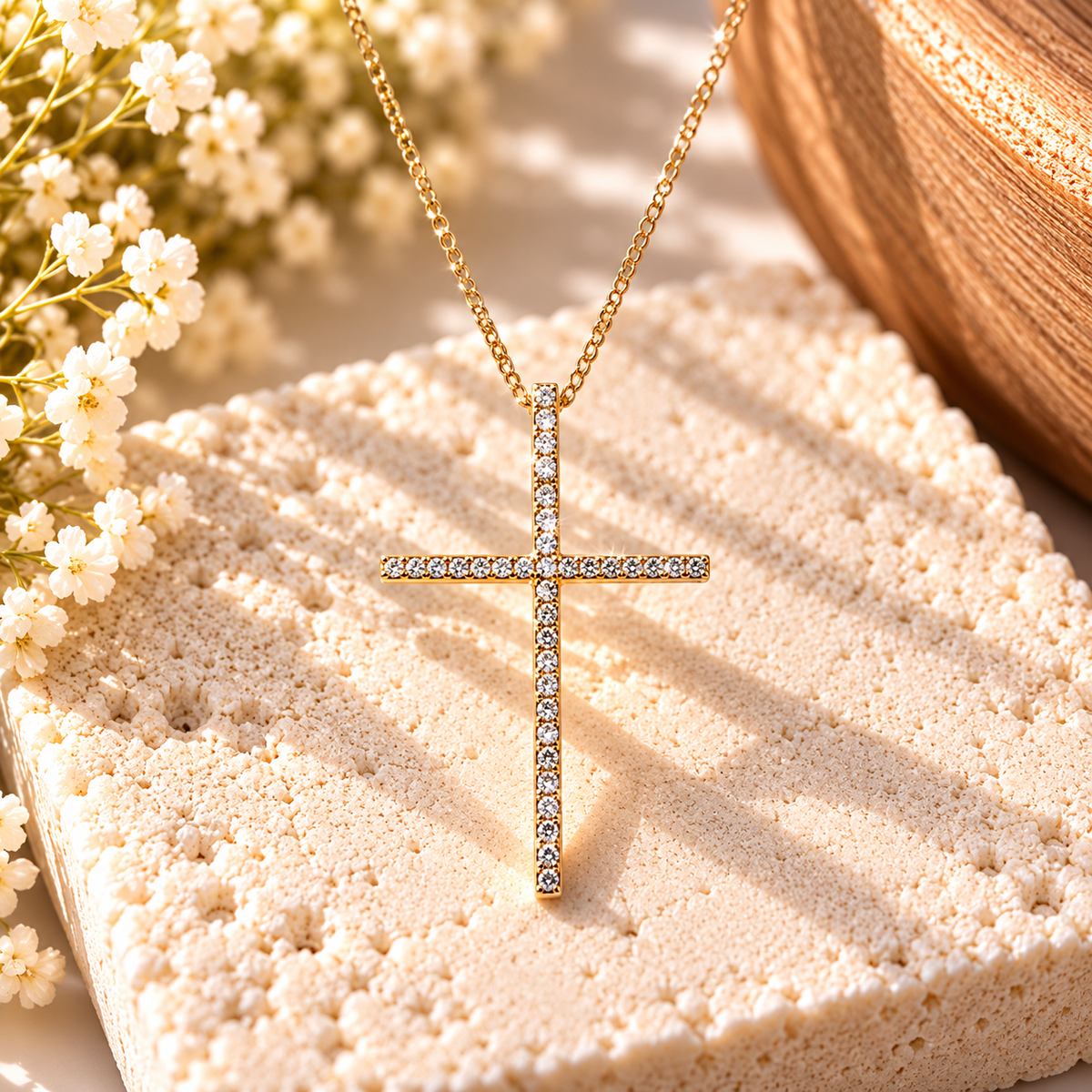 Stand Tall Gold Oversized Rhinestone Cross Necklace