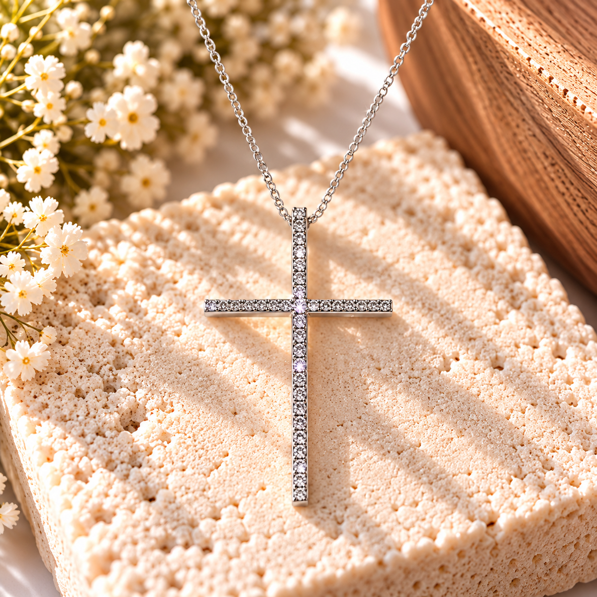 Stand Tall Silver Oversized Rhinestone Cross Necklace