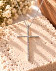 Stand Tall Silver Oversized Rhinestone Cross Necklace