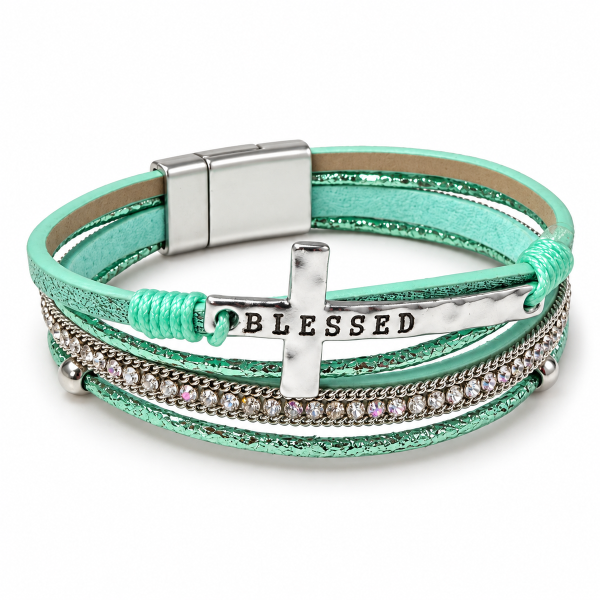 Blessed Turquoise Leather Wrap Bracelet | Cross Bracelet