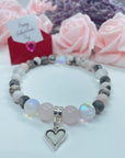 Dainty Heart Companion Charm Bracelet Rose Quartz