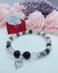 Dainty Heart Companion Charm Bracelet Lava Stone