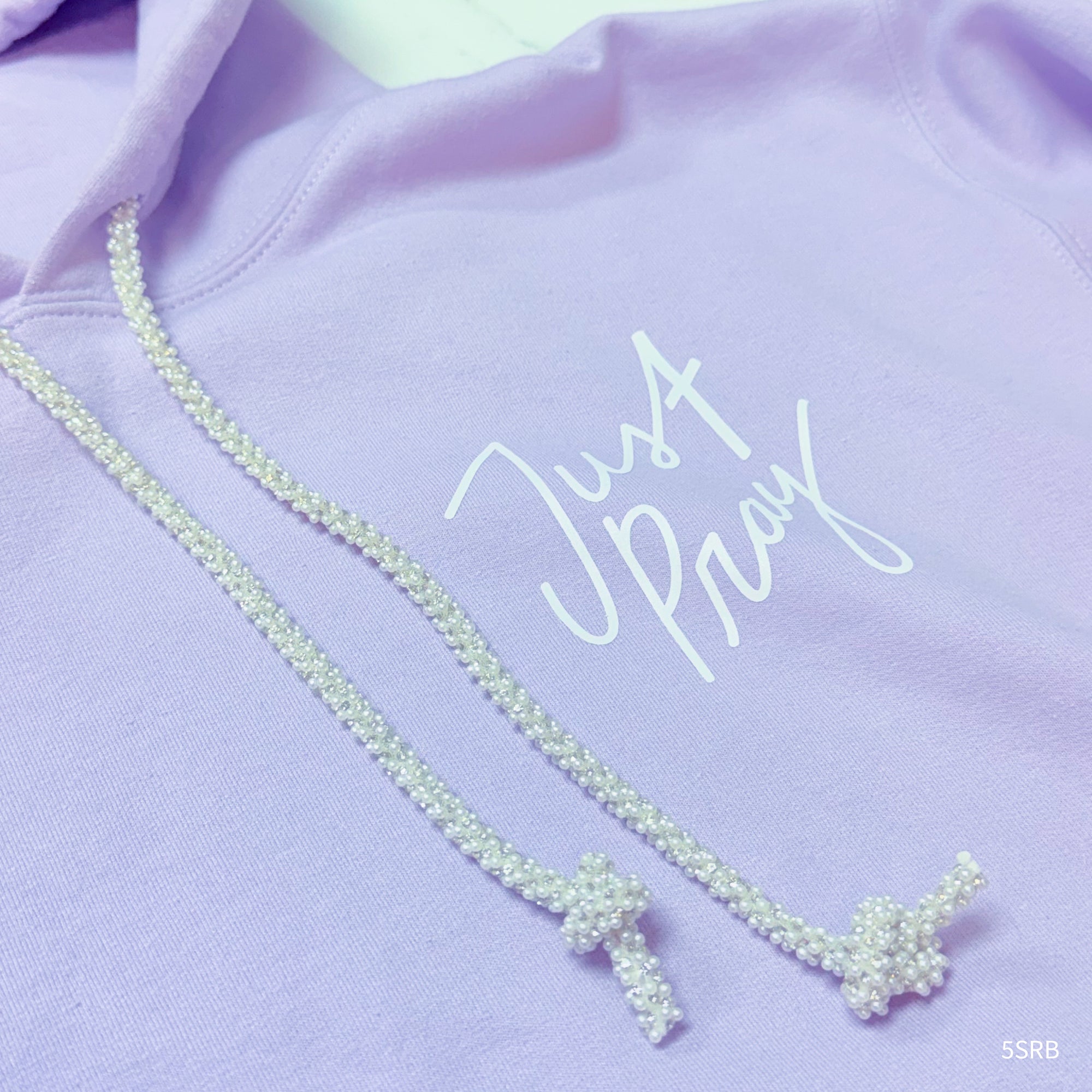 bling hoodie drawstring white pearl
