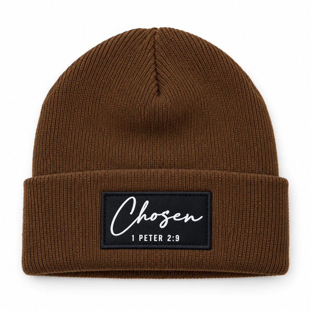 Chosen Brown Christian Beanie | 1 Peter 2:9 Winter Hat