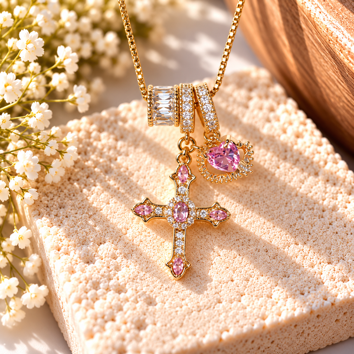 Loved by Grace Pink Triple Charm Necklace