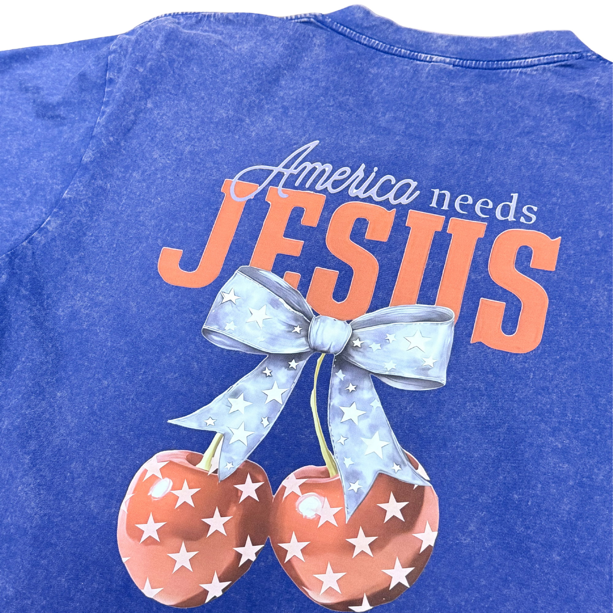 America Needs Jesus Vintage Wash Christian T-Shirt – Summer Blue