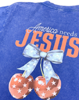 America Needs Jesus Vintage Wash Christian T-Shirt – Summer Blue