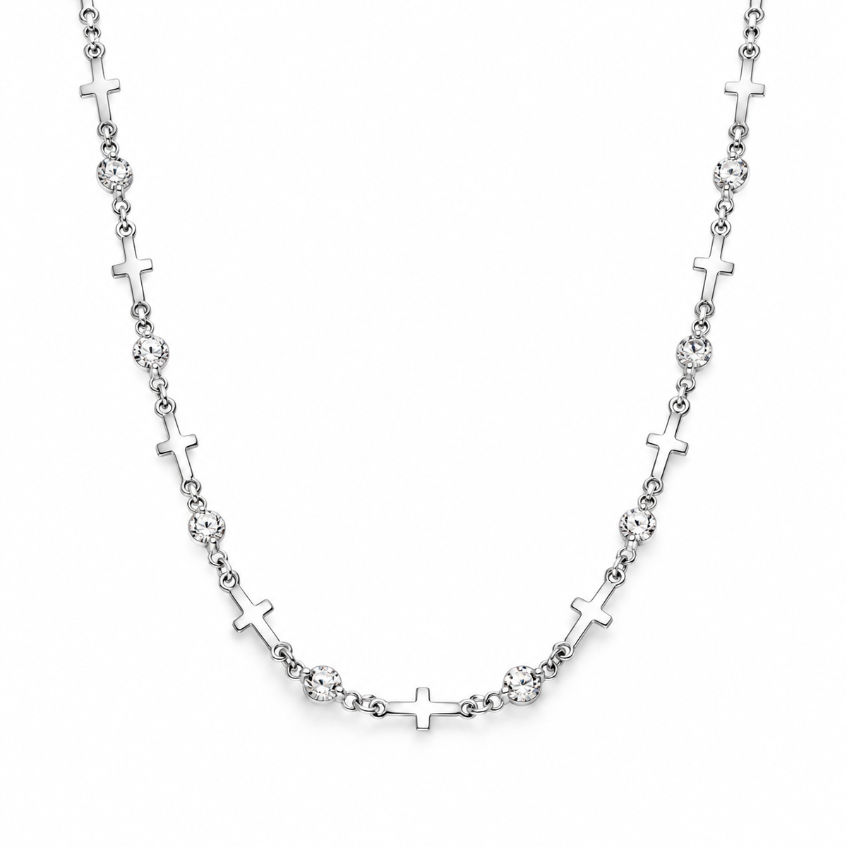 Walk in Faith Silver Cross &amp; Rhinestone Necklace
