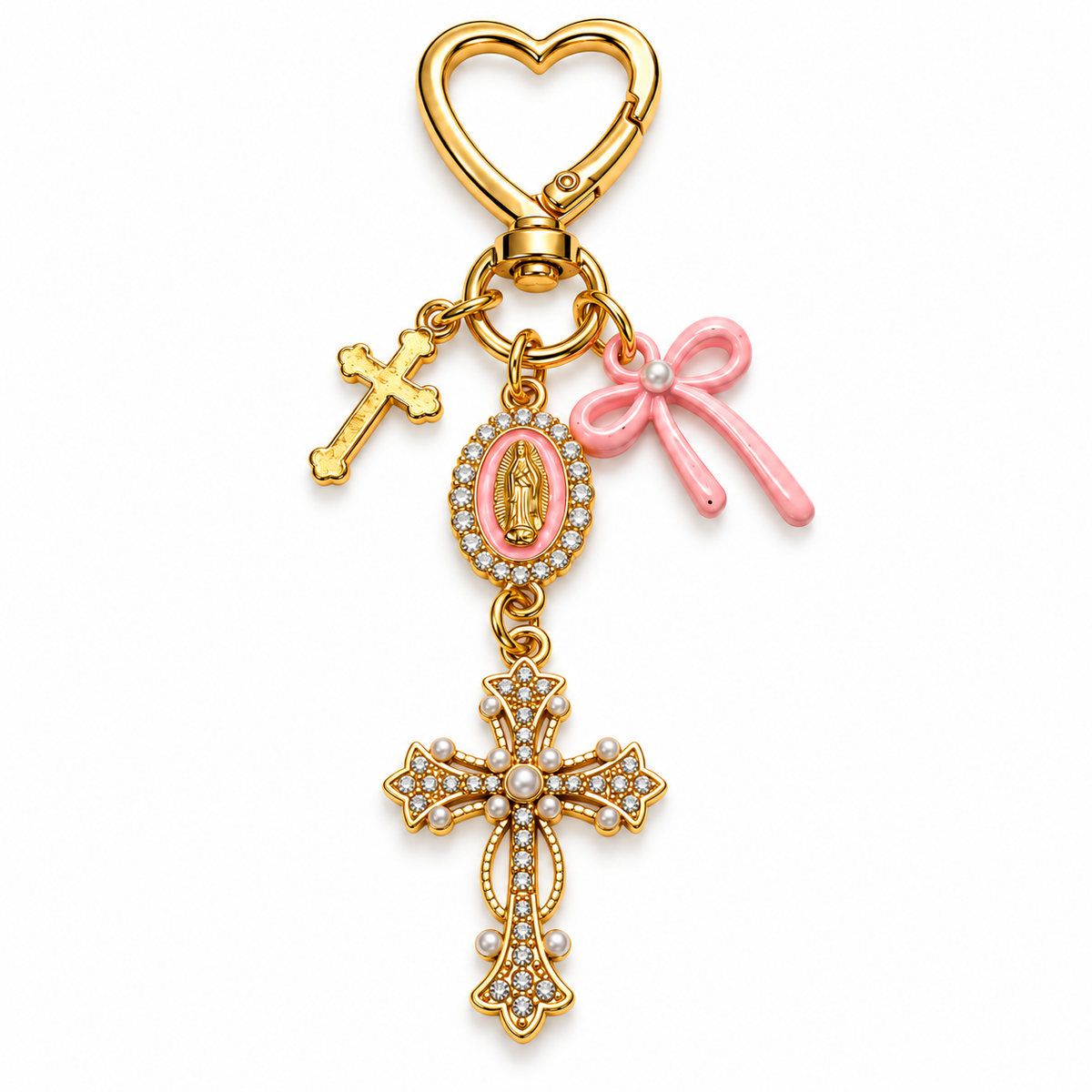 Faith &amp; Grace Pink Bow Cross Purse Charm
