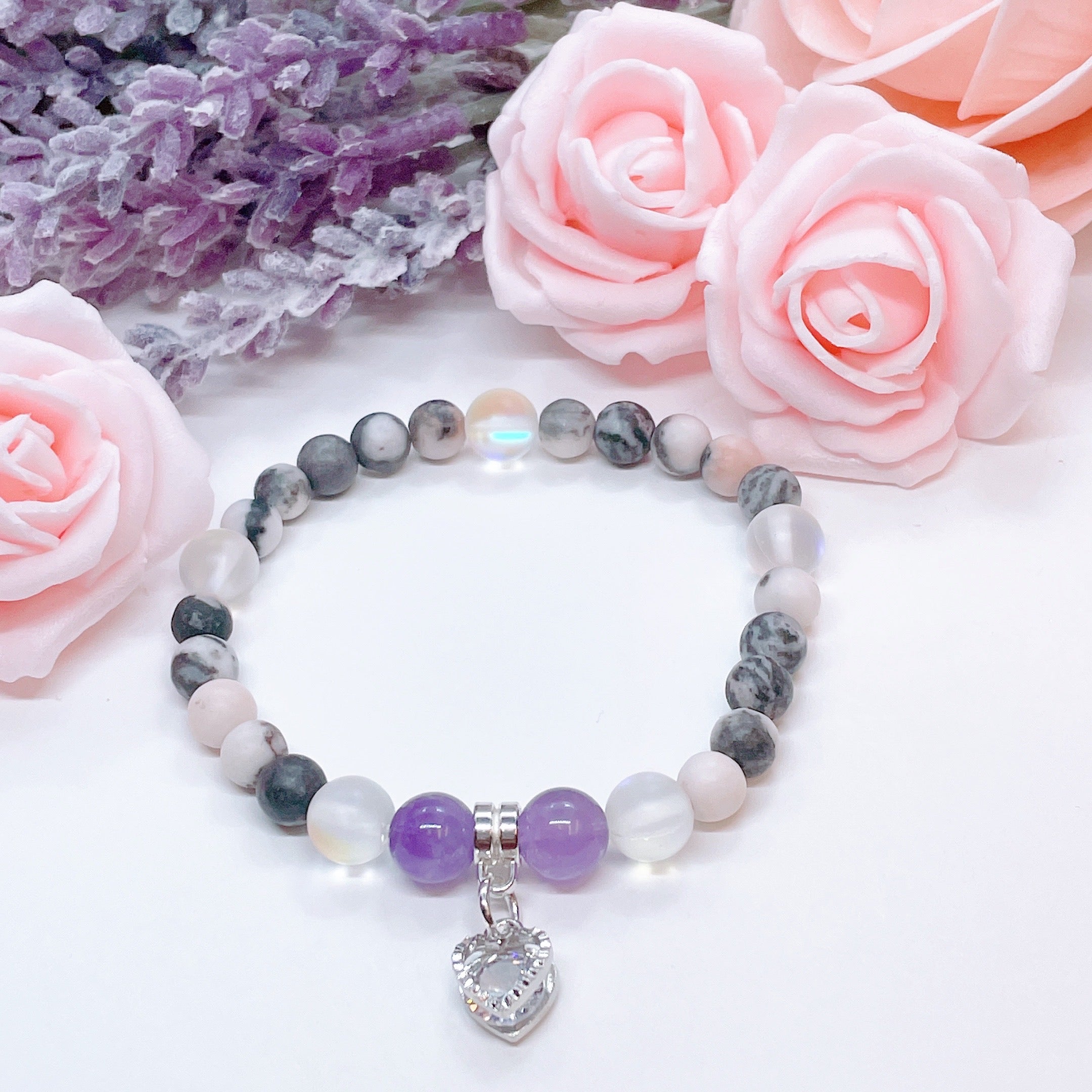 Floating Crystal Heart Companion Charm Bracelet Druzy