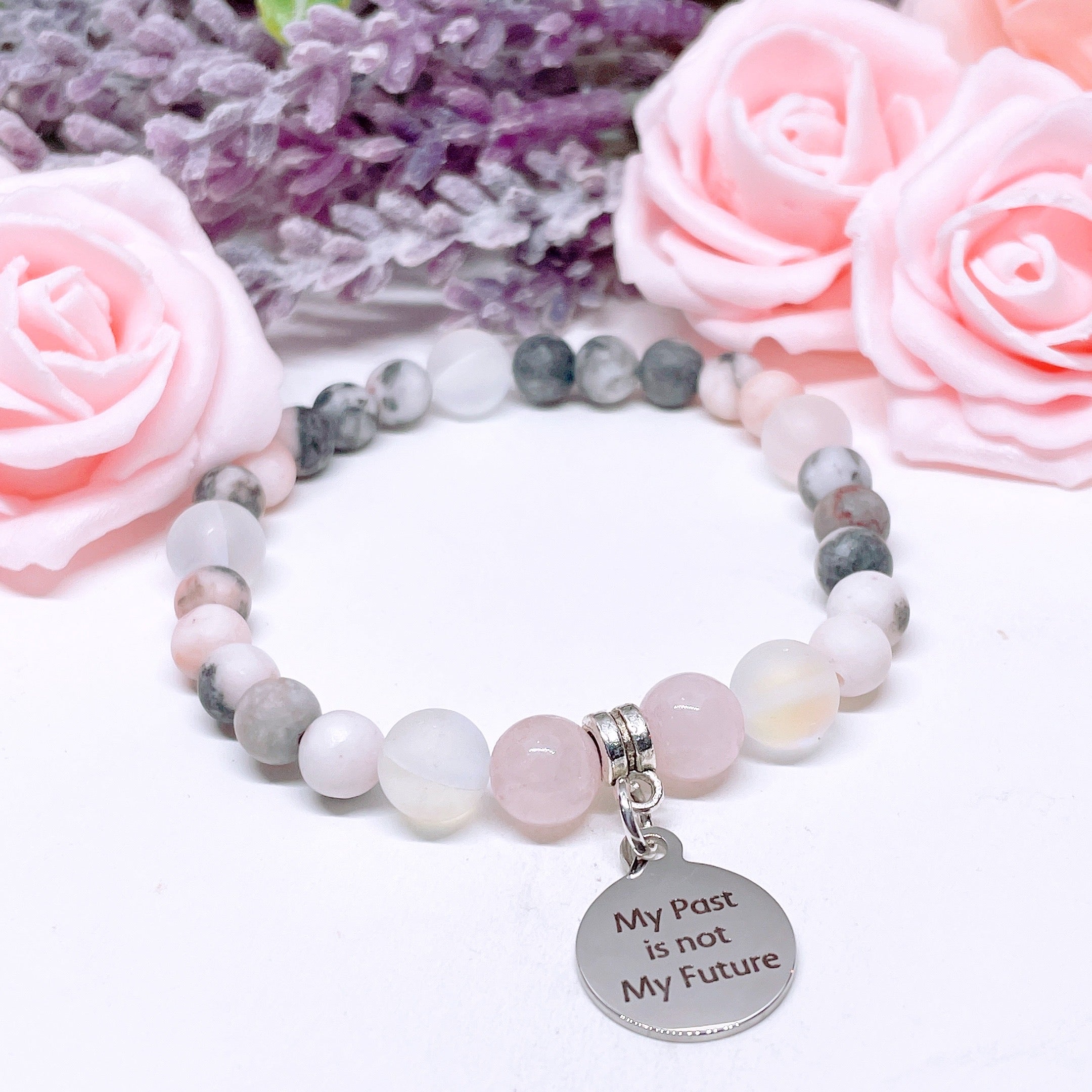 My Past is Not My Future Companion Charm Bracelet Rose Quartz