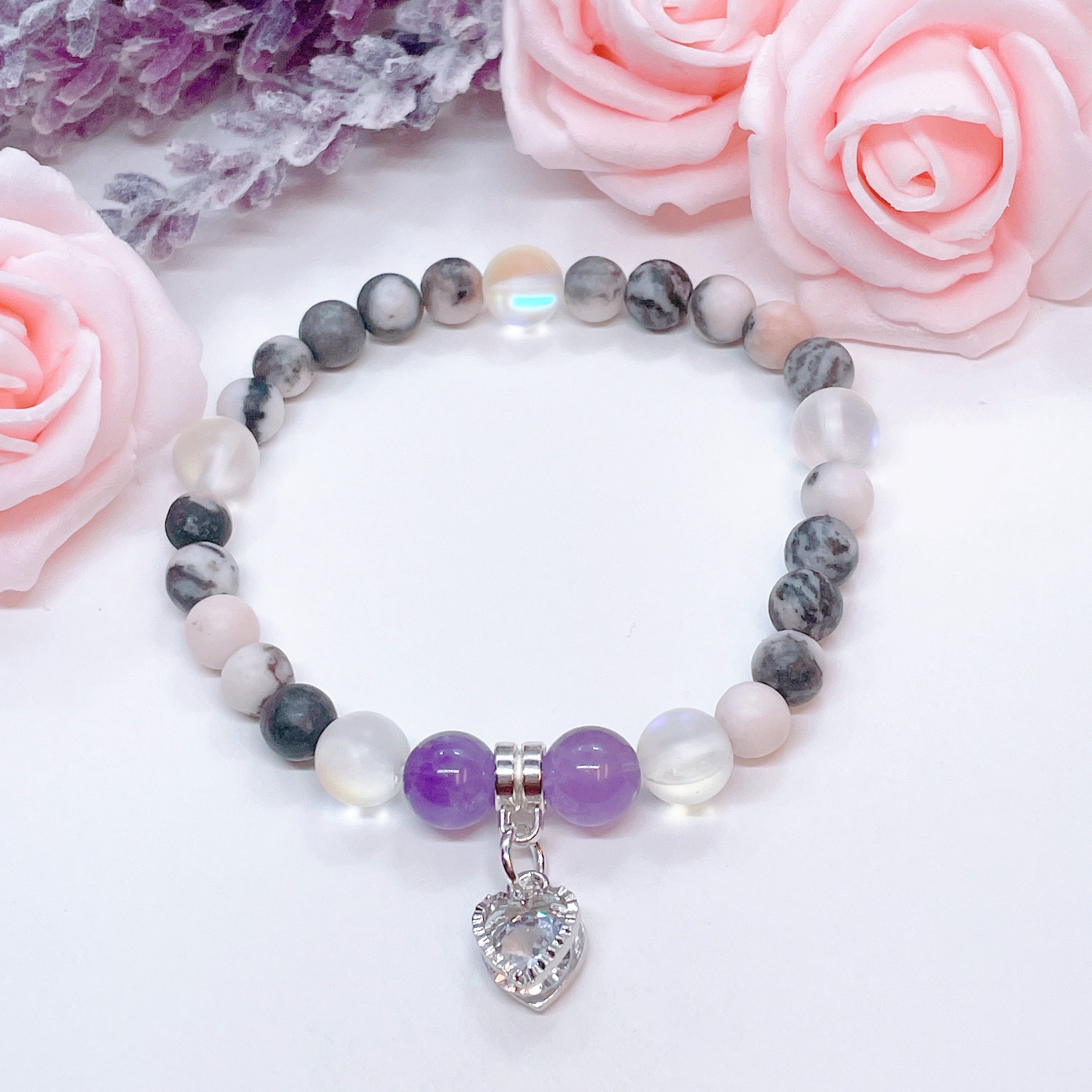 Floating Crystal Heart Companion Charm Bracelet Druzy