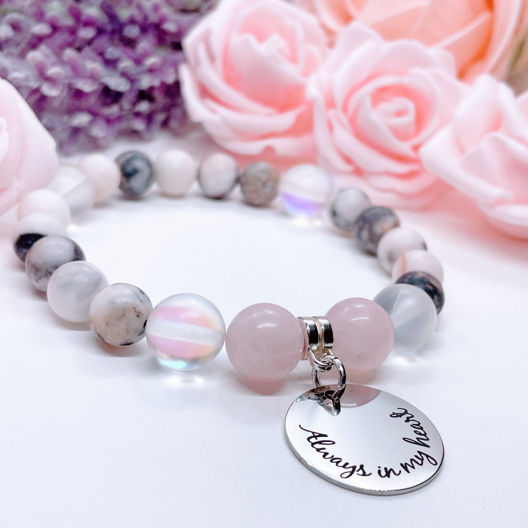 Always In My Heart Classic Charm Bracelet Rose Quartz