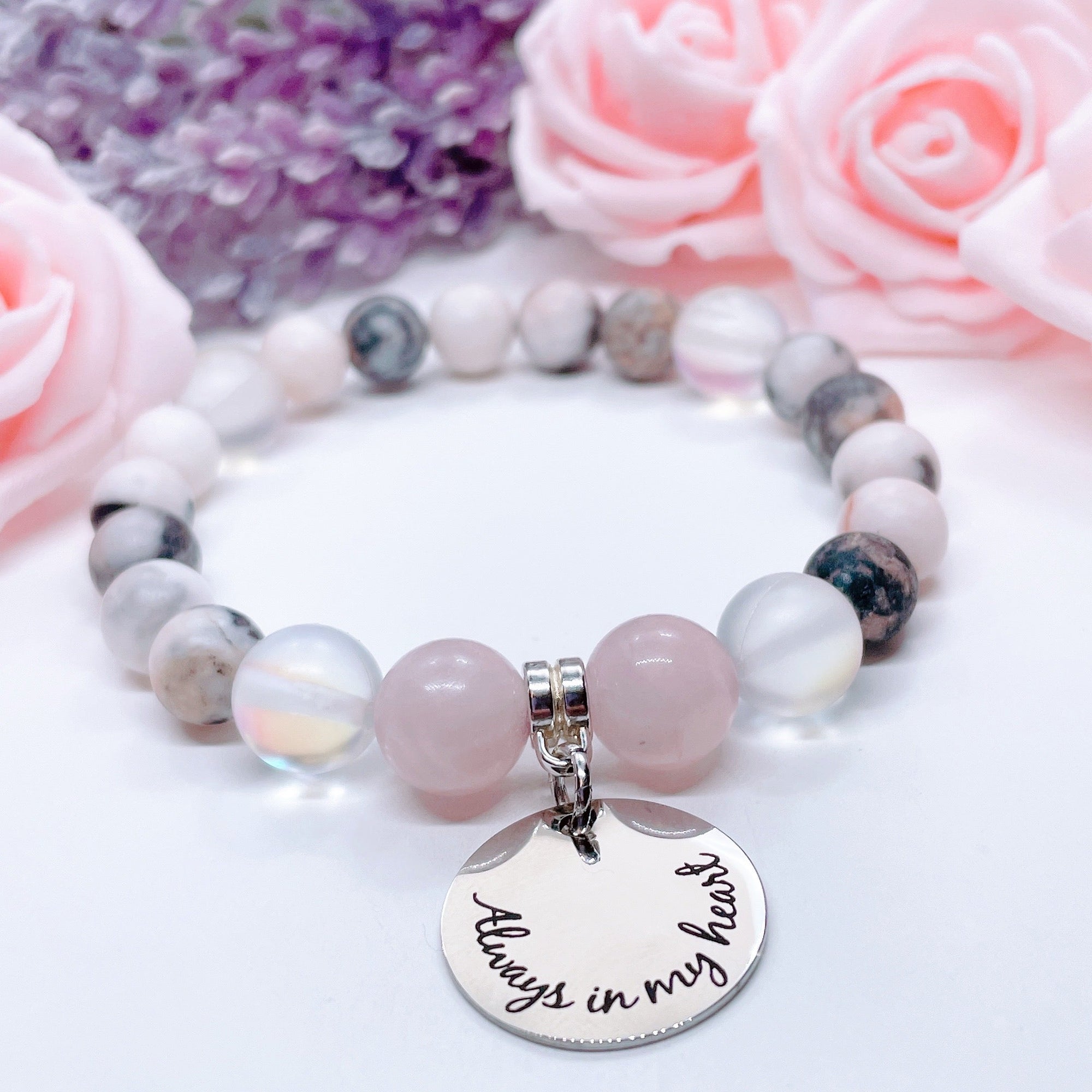 Always In My Heart Classic Charm Bracelet Rose Quartz