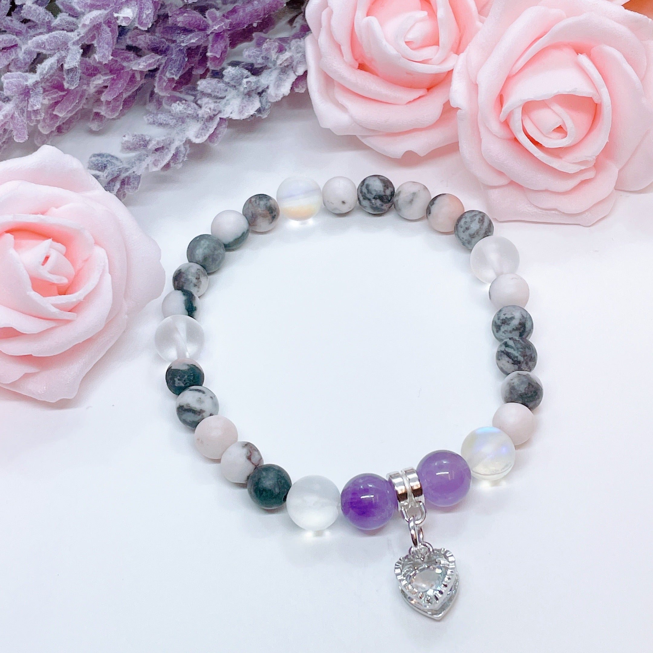 Floating Crystal Heart Companion Charm Bracelet Druzy