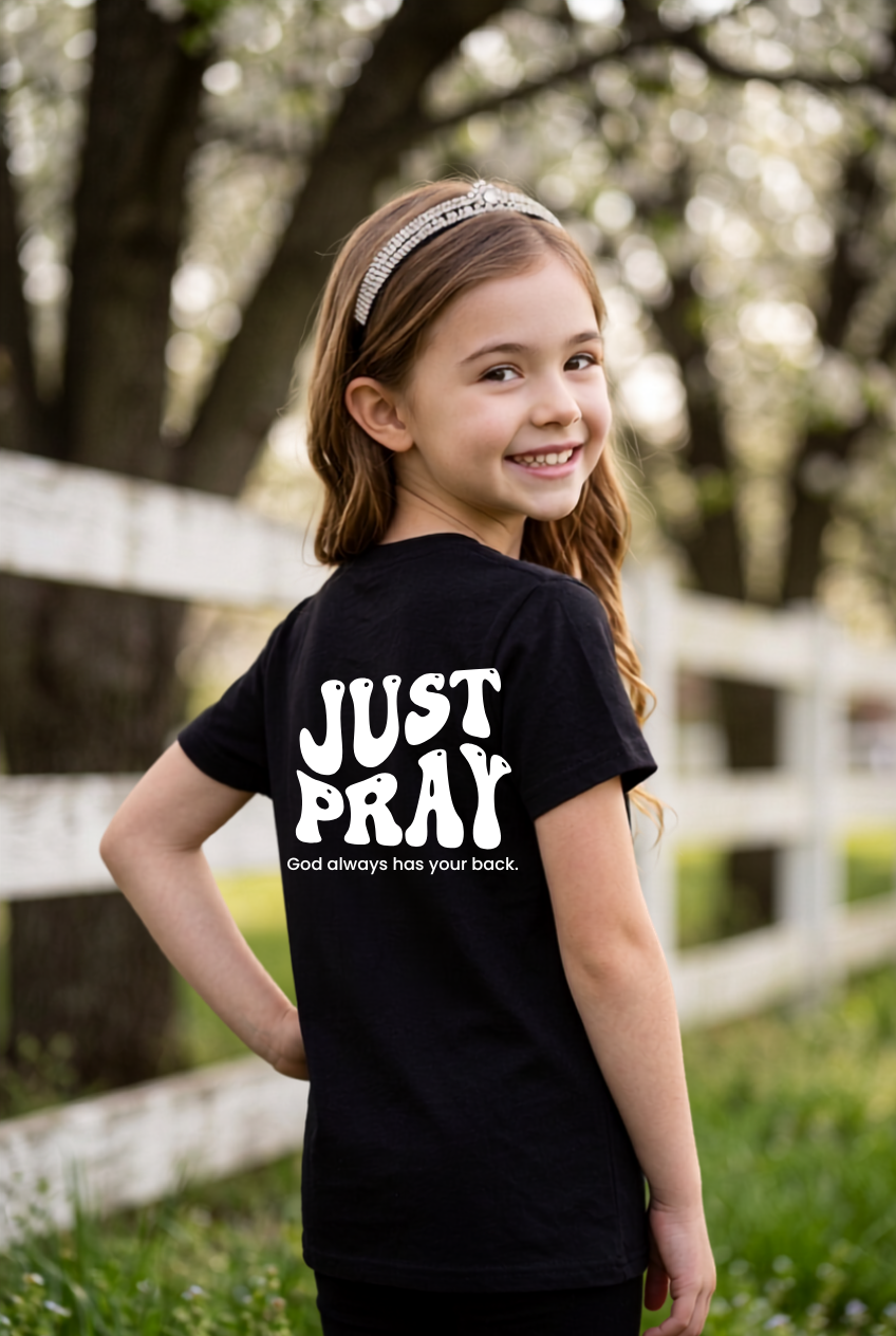 Youth Just Pray Tee in Black
