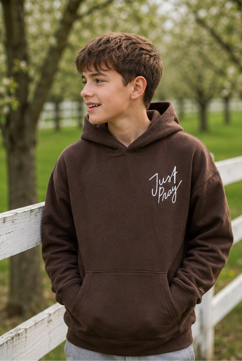 Just Pray Brown Youth Hoodie | Christian Youth Hoodie