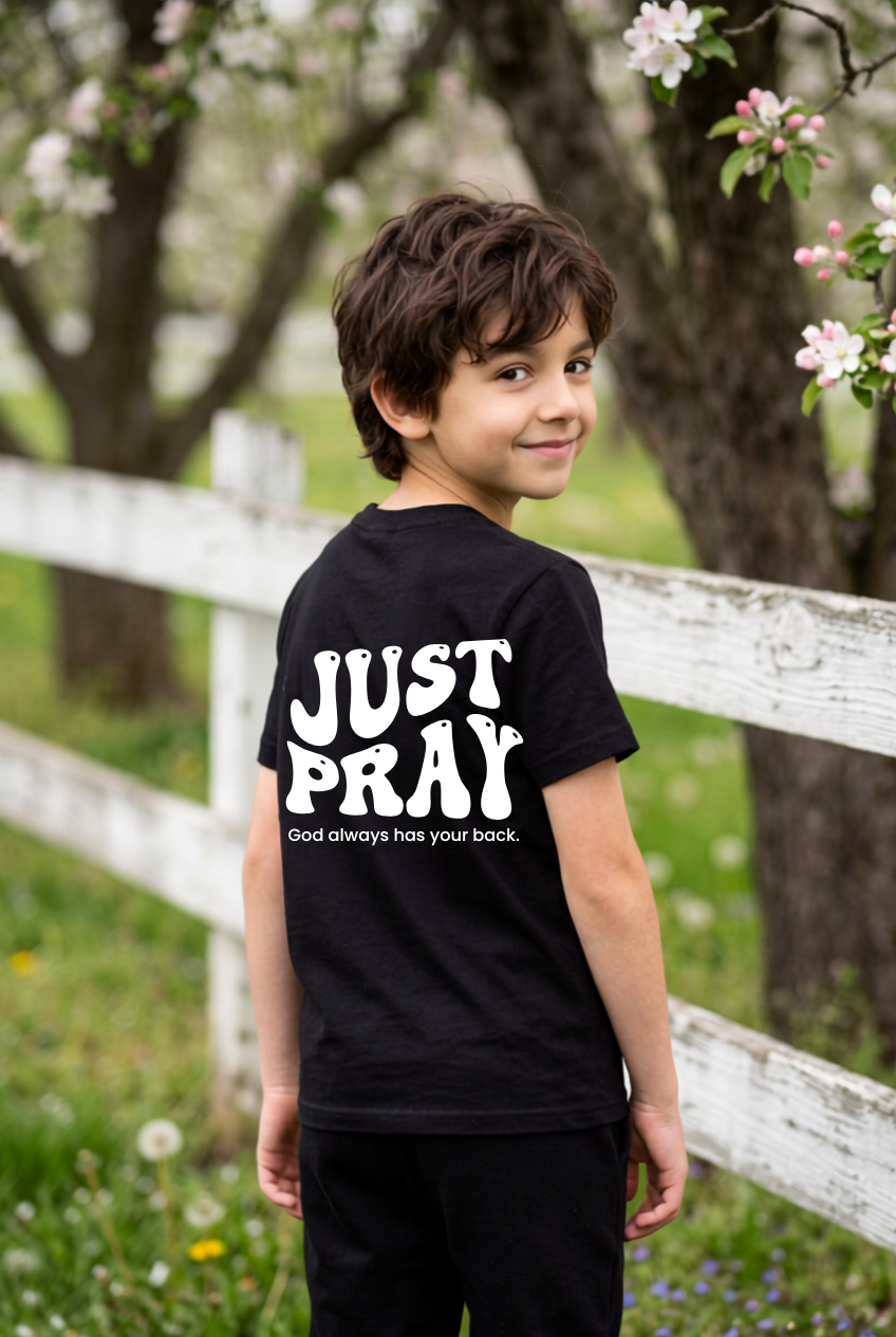 Youth Just Pray Tee in Black