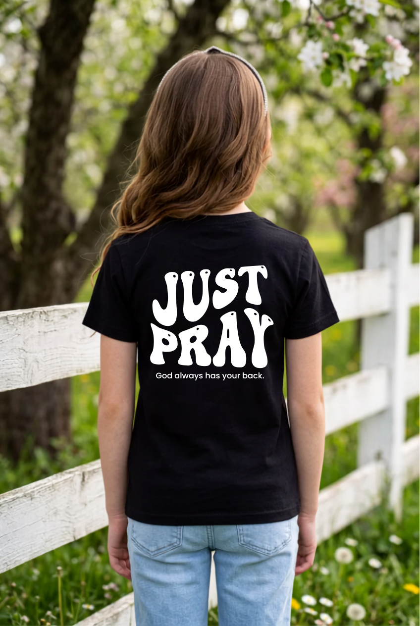Youth Just Pray Tee in Black
