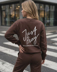 Just Pray Brown Crewneck | Christian Sweatshirt