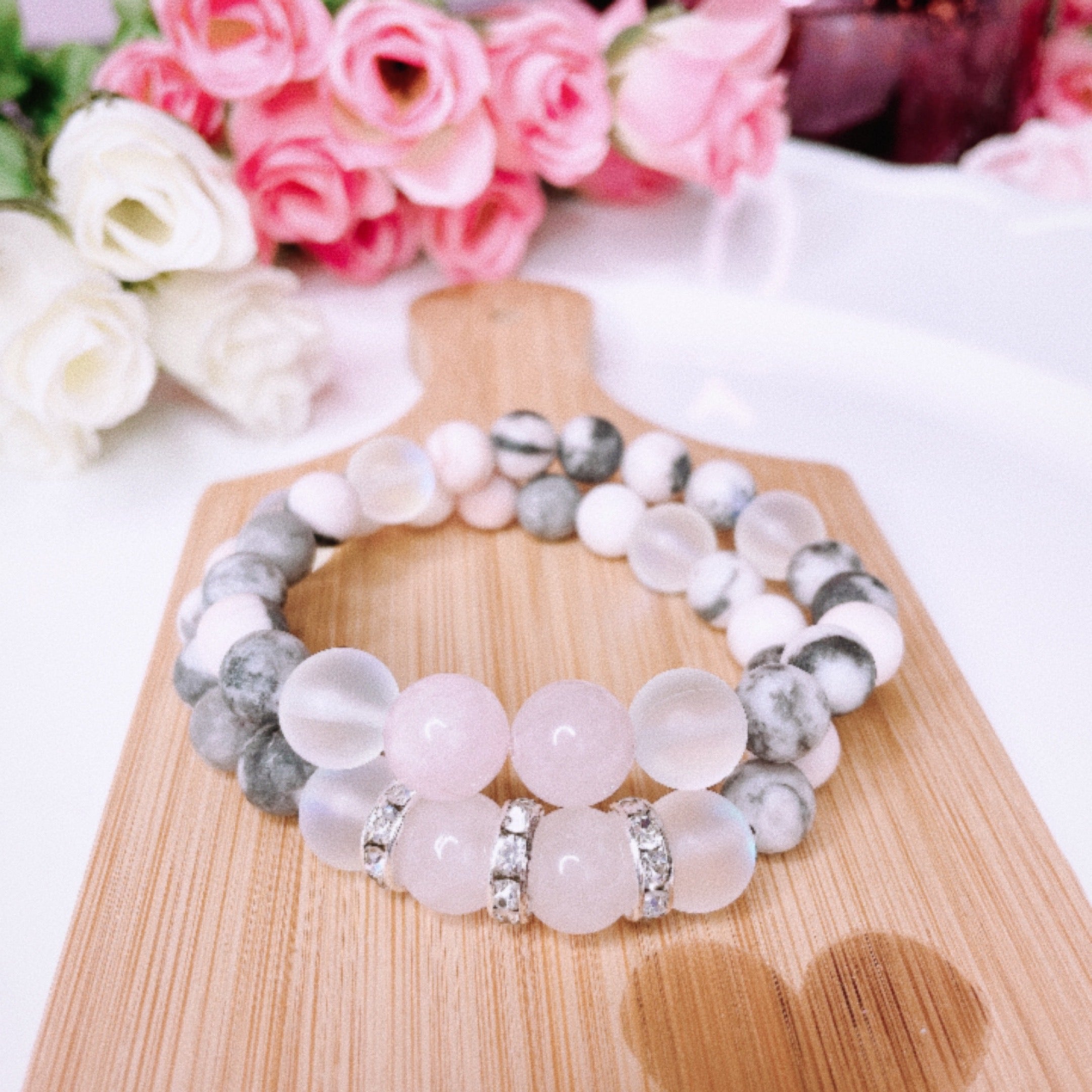 Rose Quartz Rhinestone Classic Bracelet