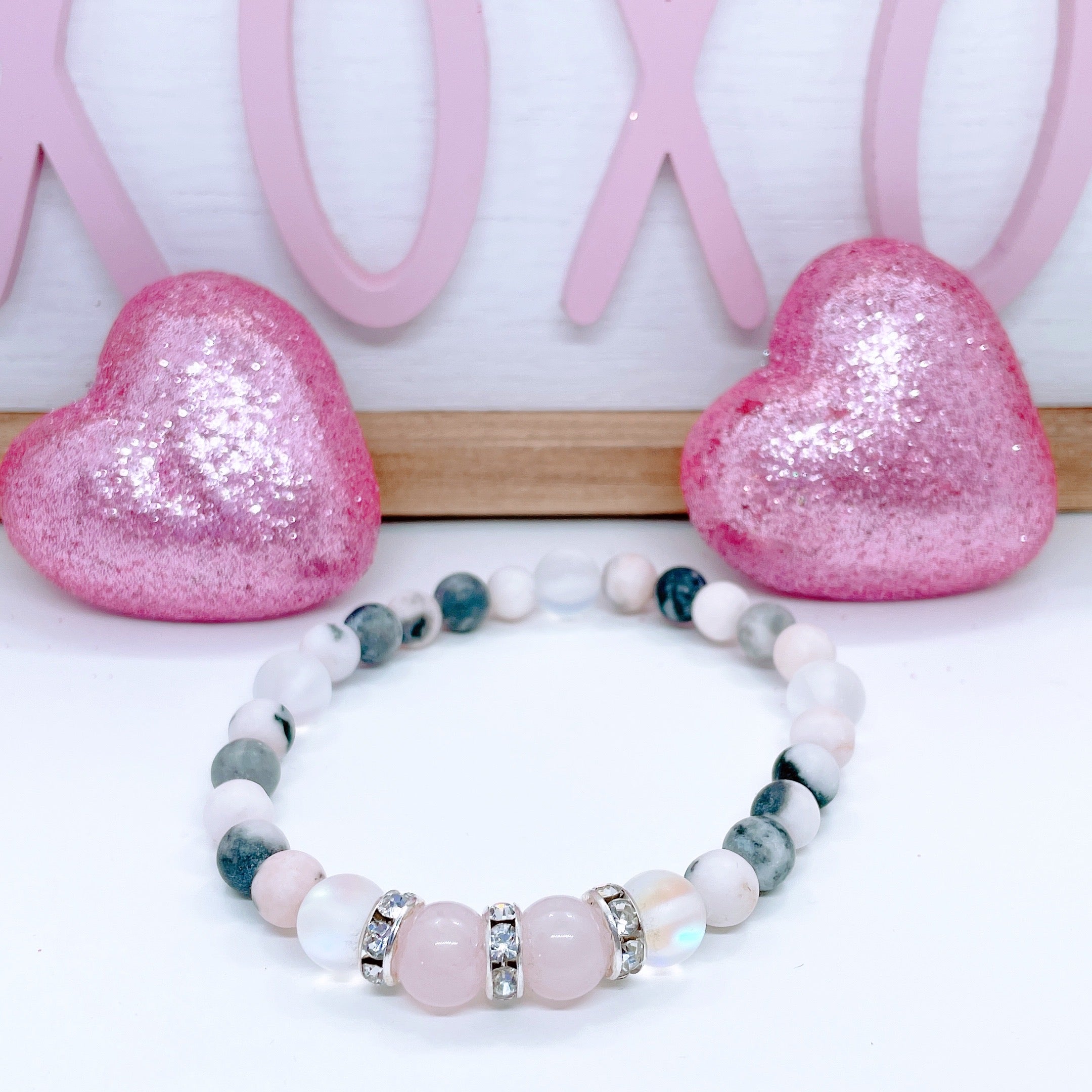 Rose Quartz Rhinestone Companion Bracelet