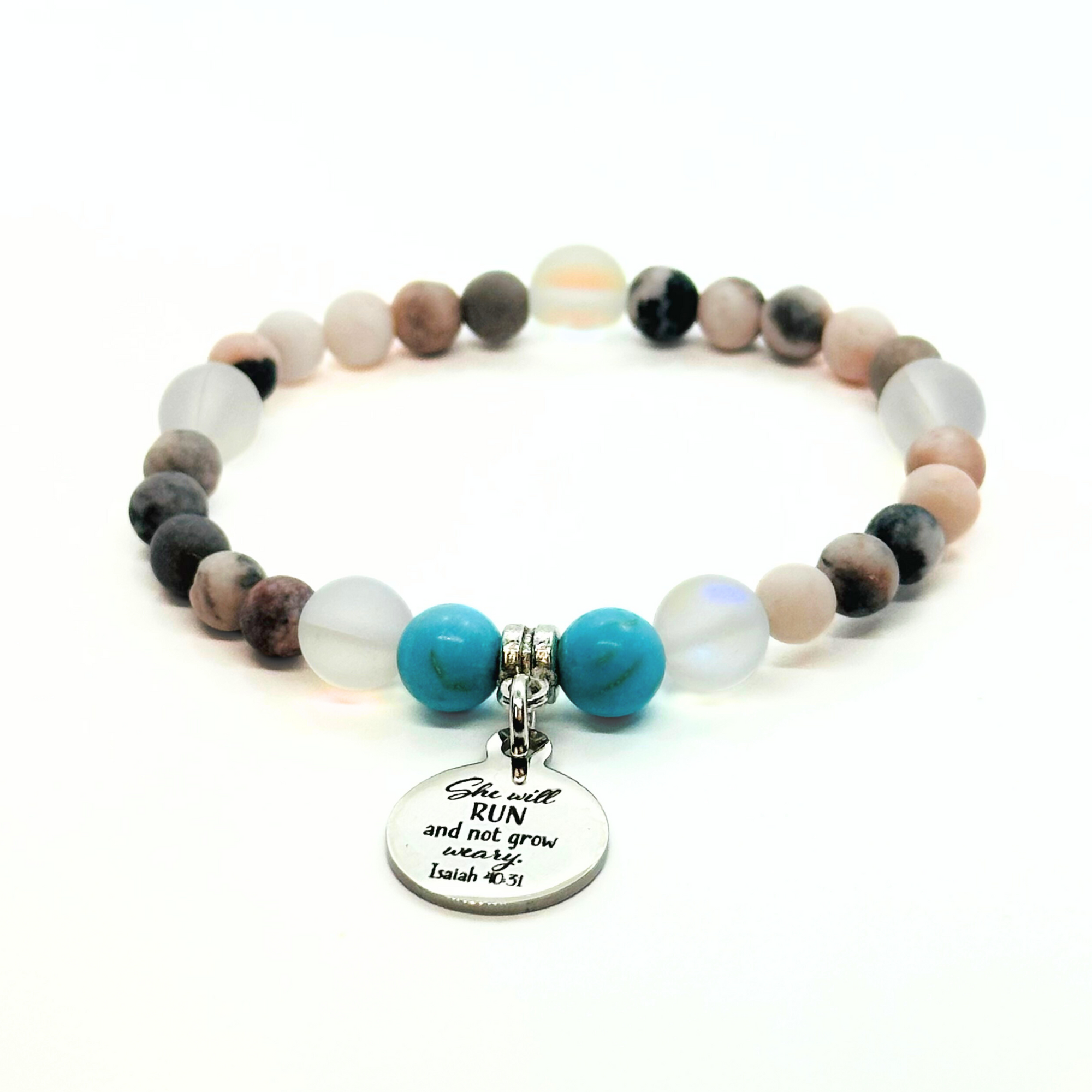 She Will Run and Not Grow Weary Companion Charm Bracelet Turquoise