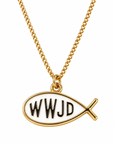 WWJD Gold Fish Faith Necklace