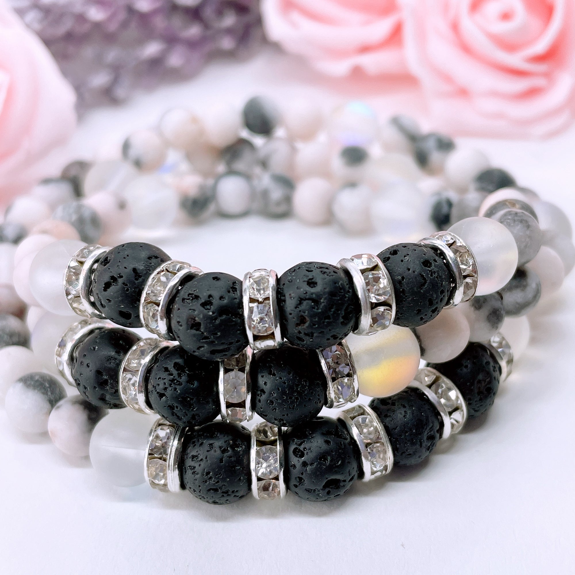Lava Stone Rhinestone Companion Bracelet