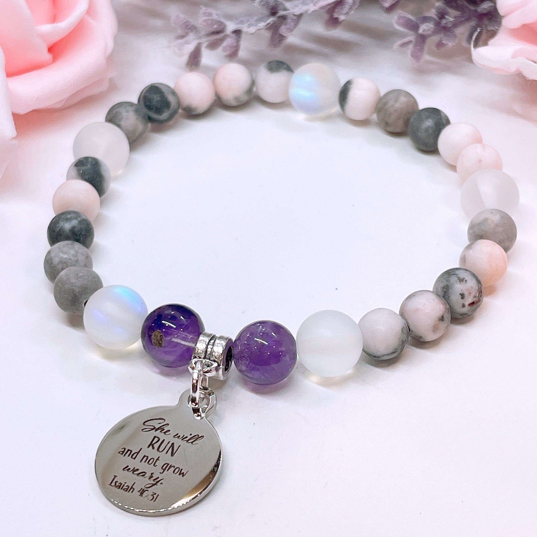 She Will Run and not Grow Weary Companion Charm Bracelet