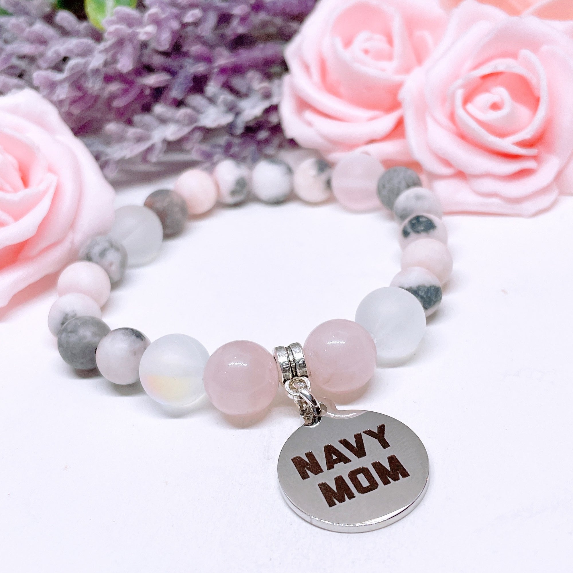 Navy Mom Rose Quartz 5 Second Rule Bracelet