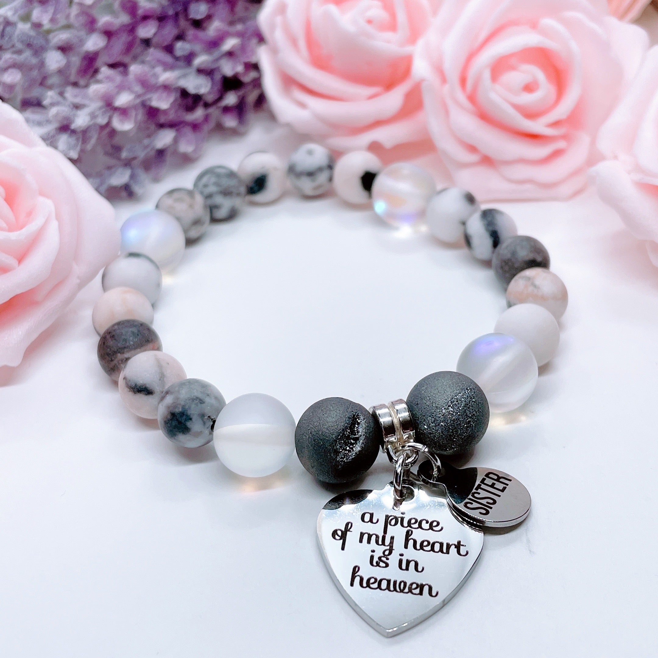 Sister: A Piece of my Heart is in Heaven Classic 5 Second Rule Charm Bracelet