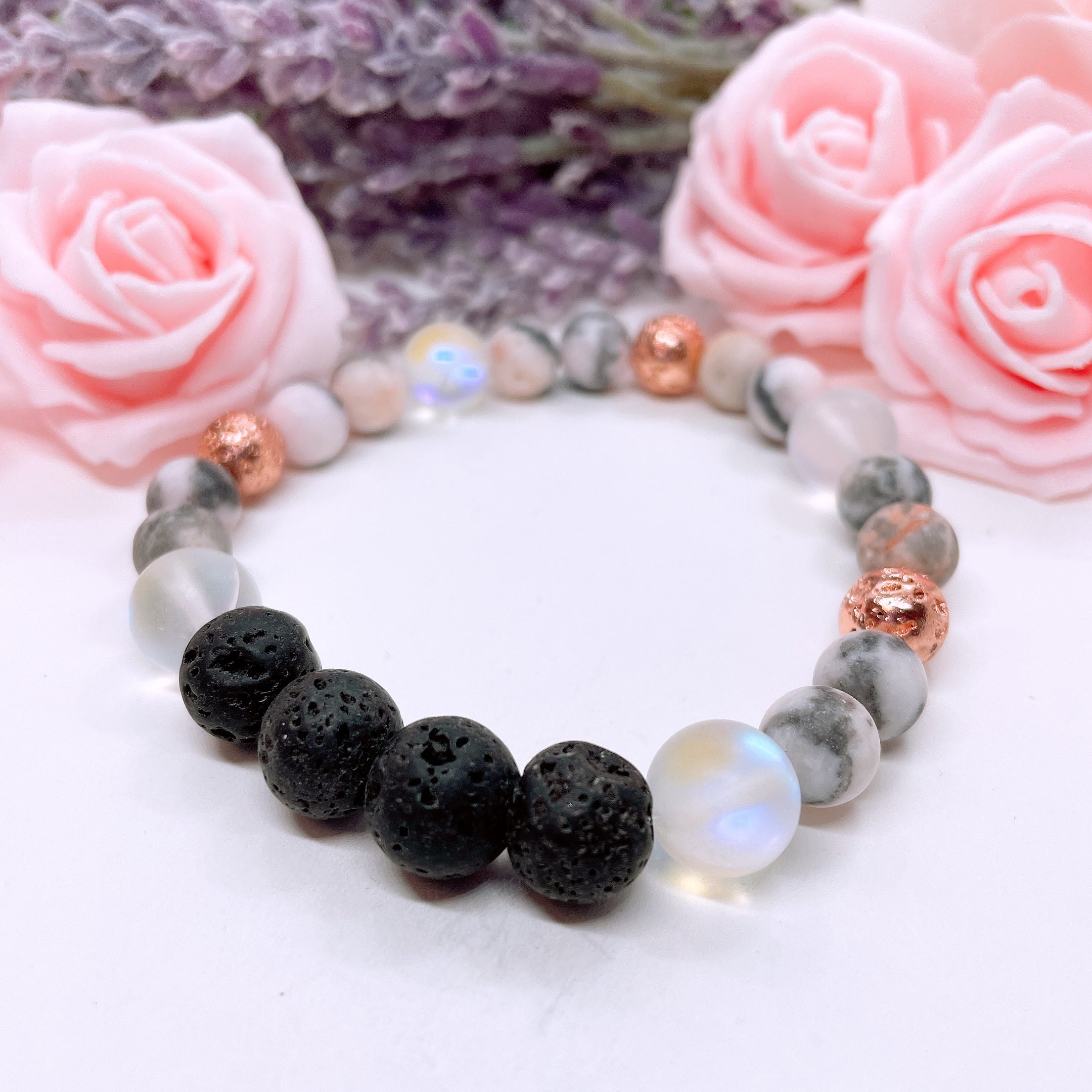 Lava Stone Bracelet with Rose Gold Lava Stone