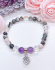 Floating Crystal Heart Companion Charm Bracelet Amethyst