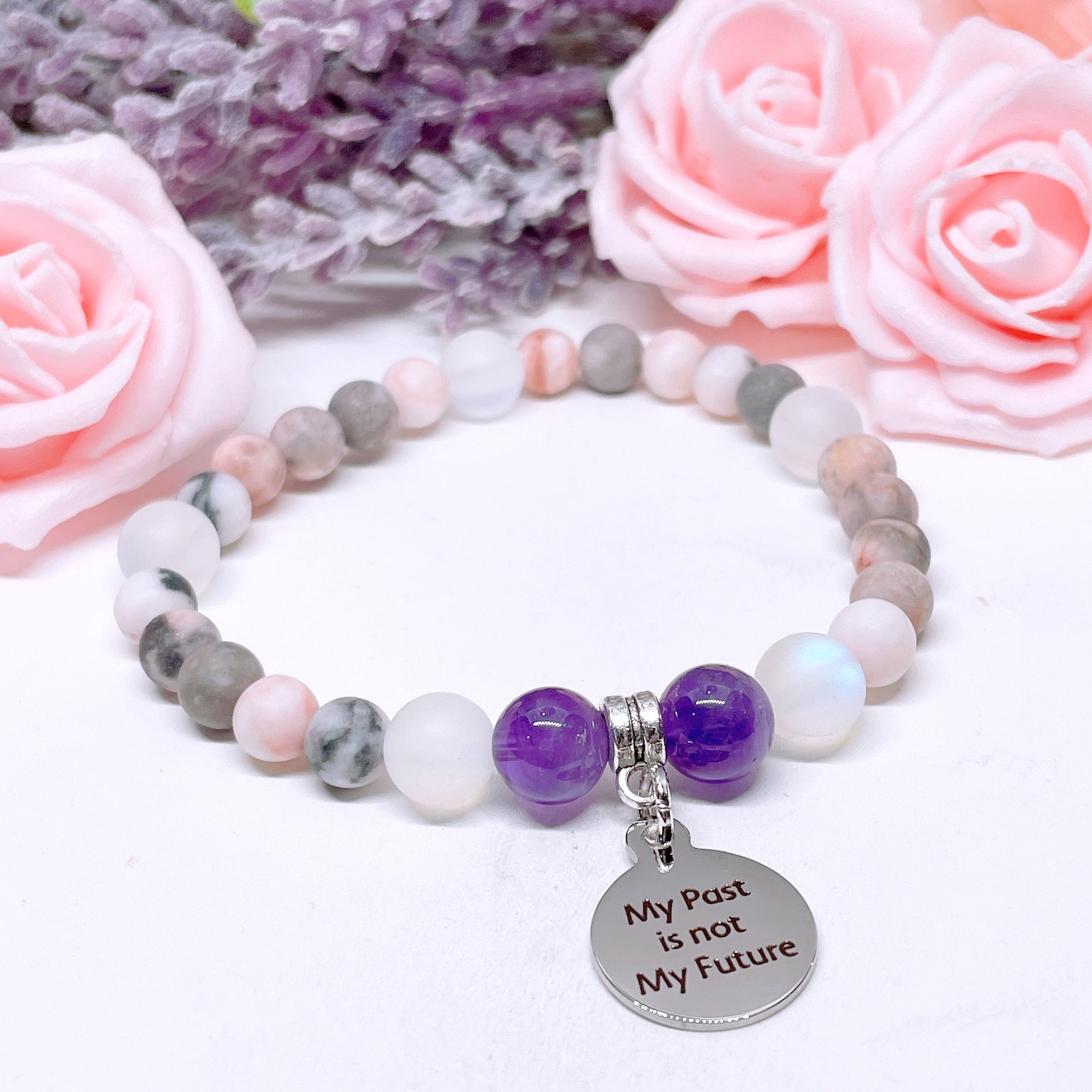 My Past is Not My Future Companion Charm Bracelet Amethyst