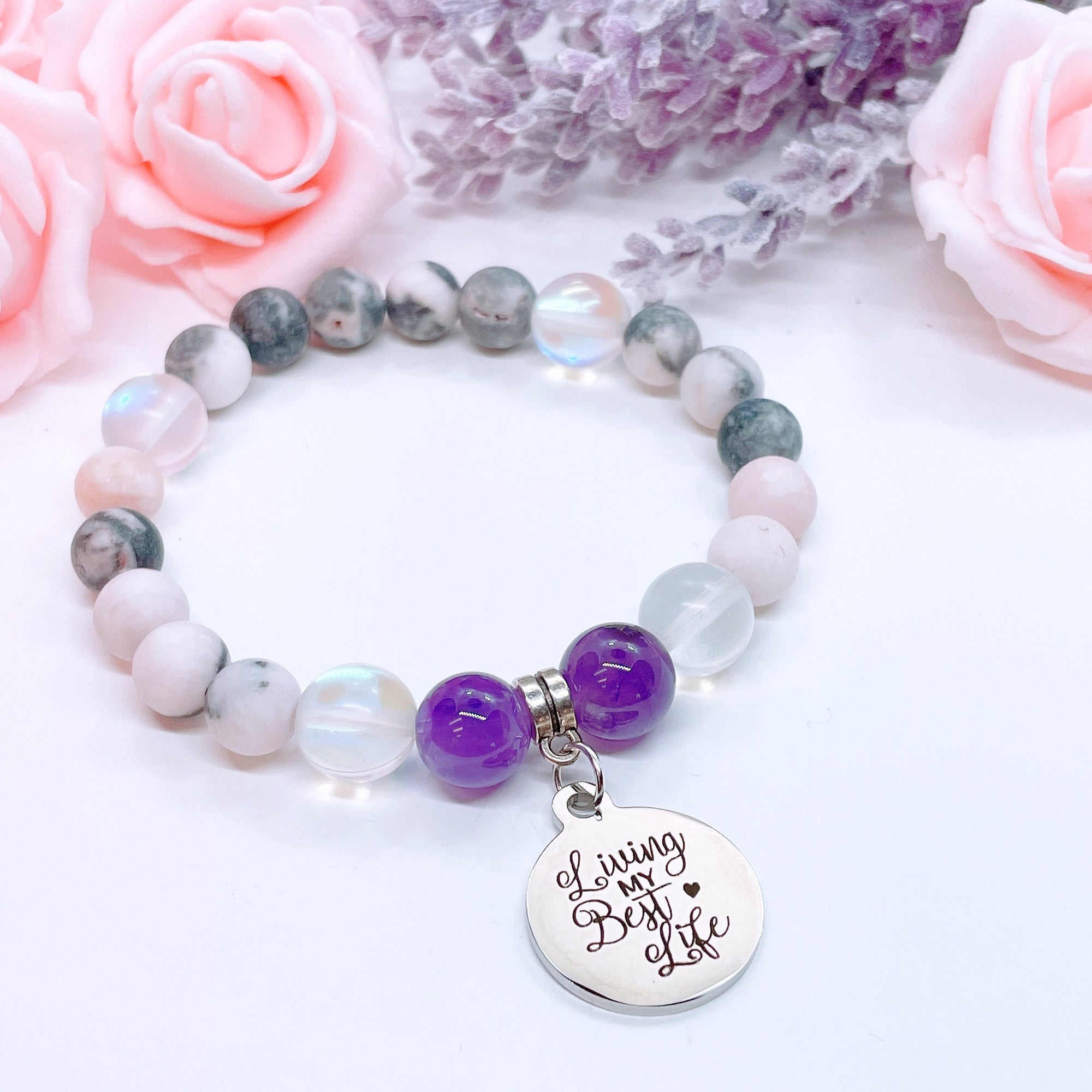 Living my Best Life Charm Bracelet Amethyst