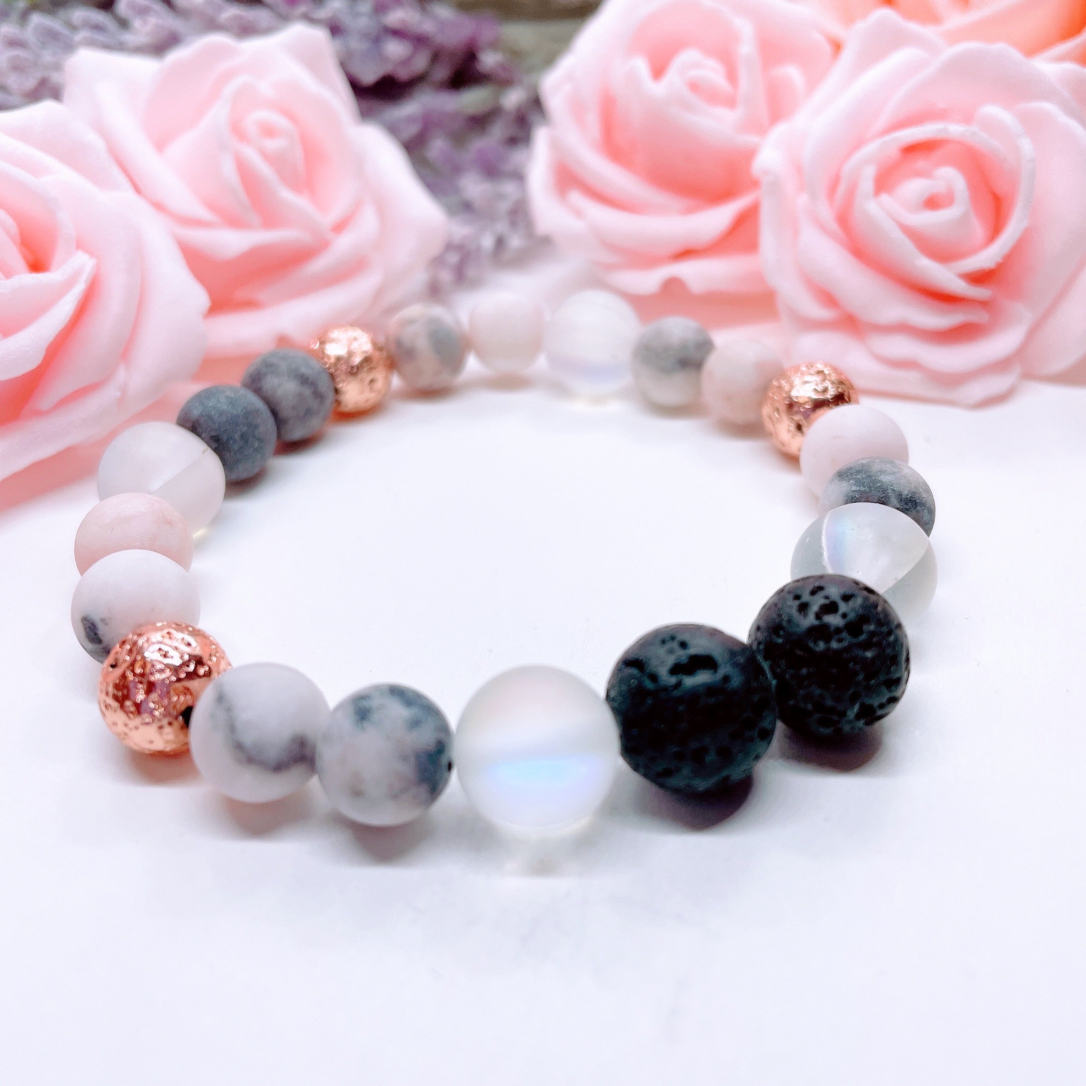 Lava Stone Bracelet with Rose Gold Lava Stone