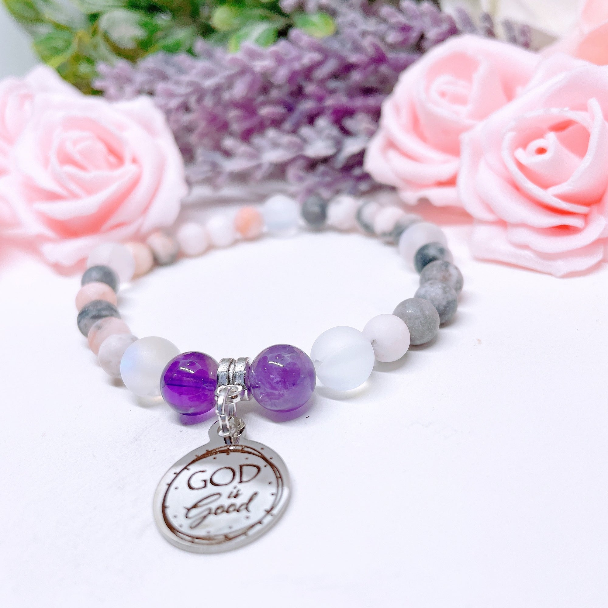 God is Good Companion Charm Bracelet Amethyst